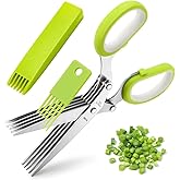 X-Chef Multipurpose 5 Blade Herb Scissors | Kitchen Herb Shears Herb Cutter with Safety Cover and Cleaning Comb for Chopping 