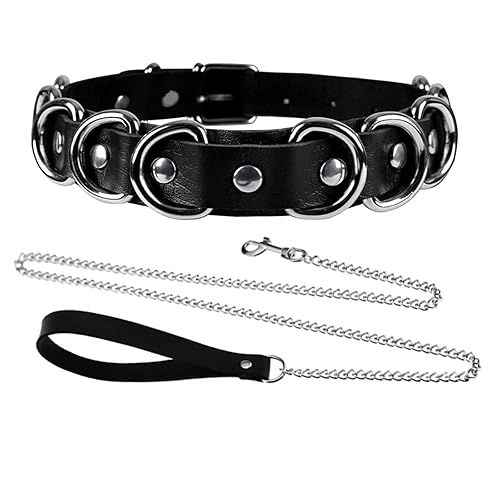 Tosmifairy Adjustable Faux Leather Choker Collar with D-Rings