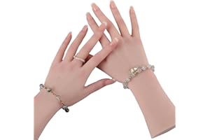 MOTLEYBEAN Realistic Silicone Female Hand Life Size Female Model Hand for Showing Jewelry Pranksters Halloween Props Photography Props with Acrylic Nails（Brown,Left Hand-Without Skeleton）