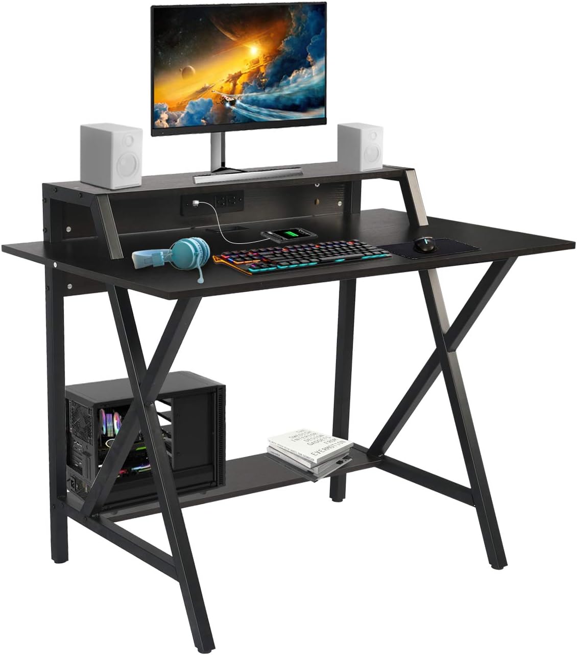 Amazon.com: QLMUSE Ergonomic Gaming Desk 41â Home Office Computer Desk Gaming Table with Monitor 