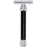 MERKUR 38B Double Edge Safety Razor - Black Handle | Extra Large Barber Pole Grip Brass Handle | Made in Germany | Plastic-Fr