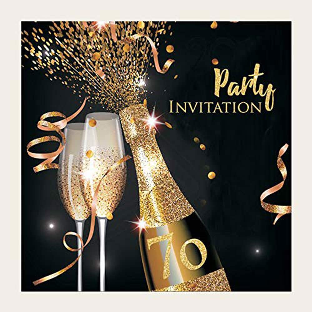 Dotty about Paper Party Invitations - Gold Sparkle Champagne - Pack of 10-70th (679)