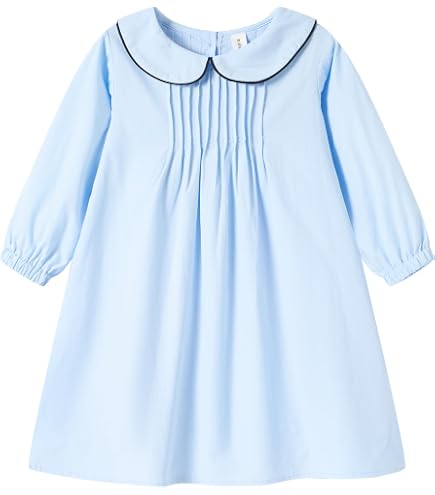 Amazon.com: KUYEEBEAR Girls Long Sleeve Peter Pan Collar Dress with Ruffle Bow Detail, Navy Blue and White, Ages 5-12 (US, Age, 5 Years, Navy Blue): Clothing, Shoes & Jewelry