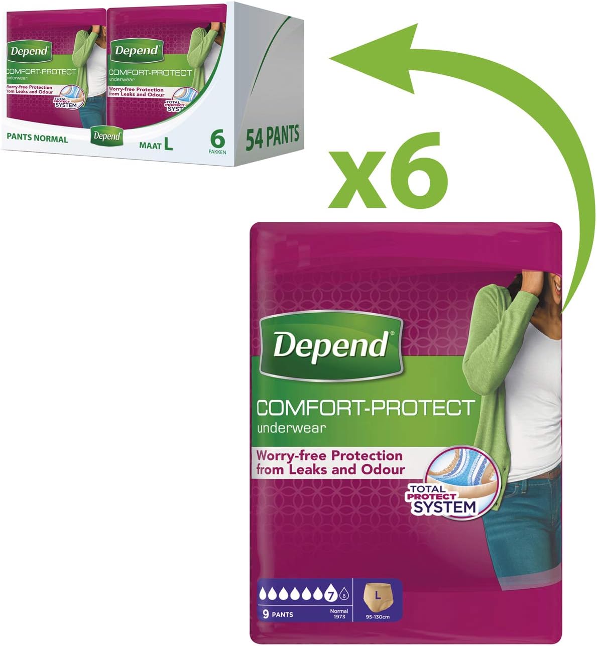 Depend Underwear Absorbent Absorption Normal Size L Women - 54 Units, Beige, Large - Image 3