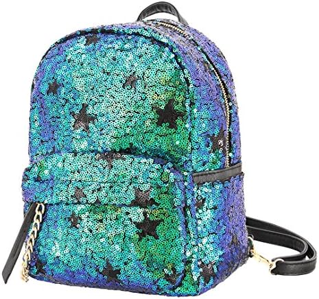 Hermora Fashion PU Leather Shiny Sequins Backpack Purse Leisure Daypack Handbag for Teens and Womens(Green Large)