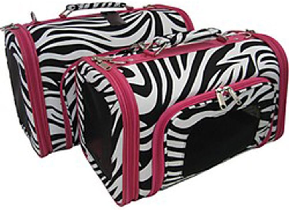 Sturdy Canvas Zebra Print Pet Carrier 2 Piece Set w/ Carry