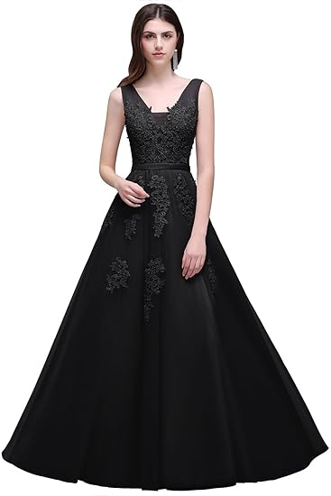 Babyonline Damen Rückenfrei Spitze Tüll Abendkleid Lang Ballkleid Hochzeit Brautjungfernkleid mit Träger