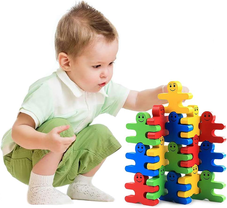 Wooden StackingToys for 3 Years Old-16 Pcs Puzzle Balancing Game Montessori Educational Toys