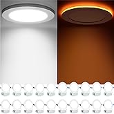 Meconard 20 Pack 6 Inch 5CCT LED Recessed Ceiling Light with Night Light, 2700K/3000K/3500K/4000K/5000K Selectable Ultra-Thin Lighting, 12W=110W, 1050LM, Dimmable Canless Wafer Downlight ETL&FCC