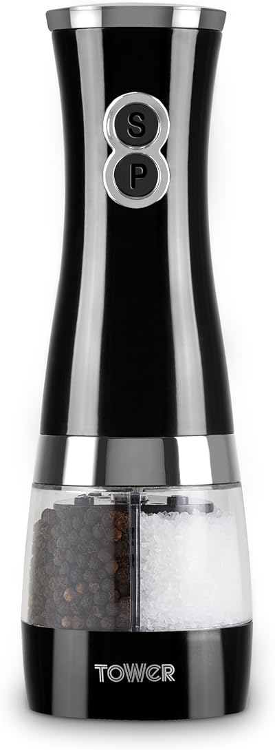 Tower T847004B Electric Salt and Pepper Mills Black Chrome Battery Operated