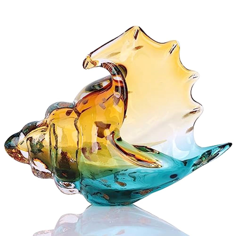 Wisyurt Hand Blown Glass Conch Statue Home Decor with Sea Shells Amber Glass Art Statue Bookcase Decoration