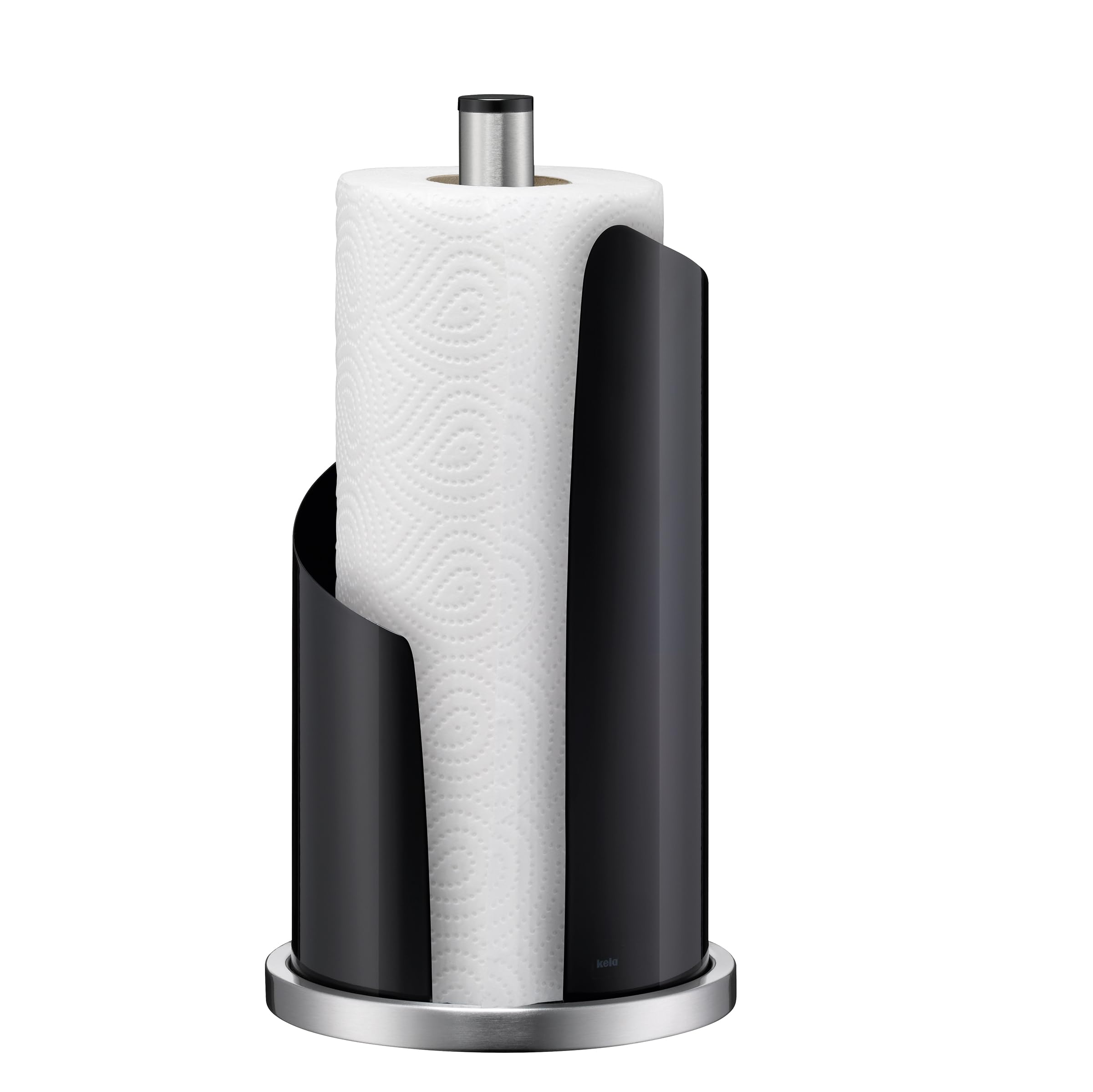 kela kitchen roll holder black, for thick rolls, kitchen roll holder standing 33.5 cm high, STELLA, stainless steel
