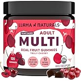 Llama Naturals Multivitamin for Women and Men, Vegan, Organic Gummies with Vitamin D, C and K, Adults Real Fruit Gummy Vitamins, Chewable Multivitamin Supplement, No Added Sugar Cane, Cherry, 120 Ct