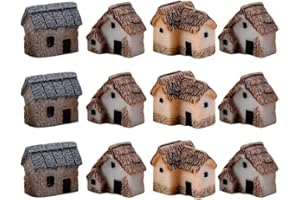 MHFOOU Miniature Fairy Garden Stone House - 12 Pieces Resin Moss Mini Cottage for Home Decoration & Outdoor Decor