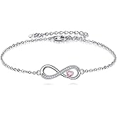 AINFQY Infinity Heart Symbol Charm Link Bracelet 925 Sterling Silver Adjustable Heart Birthstone Bracelet Jewelry Gifts for Women