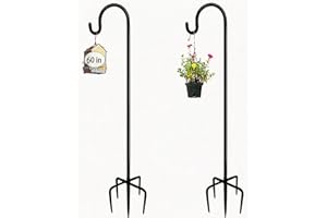 Shepherd Hook 2 Pack,60Inch with 5 Prong Base for Bird Feeder, Strong Metal Garden Shepherd Hooks for Hanging Birdhouses, Flo
