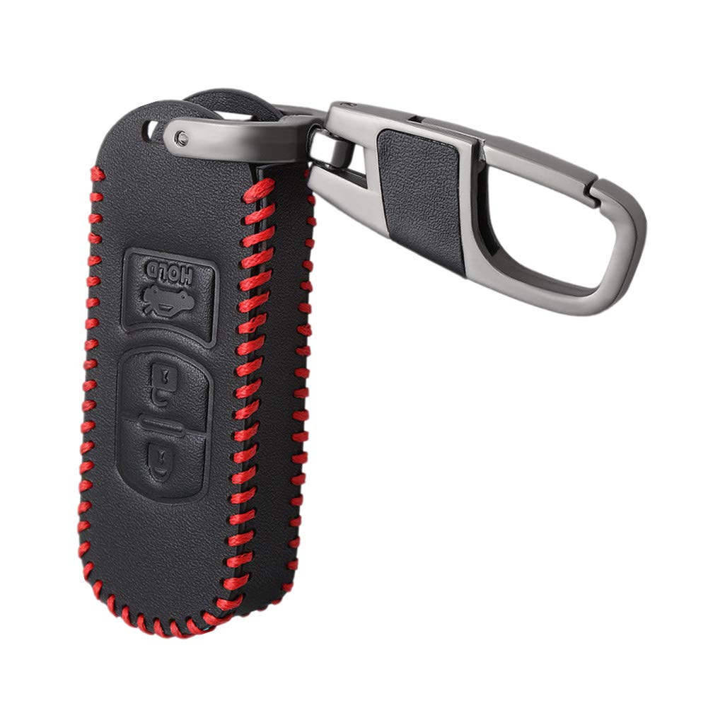 Happyit Leather Car Key Cover Case Keychain for Mazda 3 6 Axela Atenza CX-7 CX-9 CX-5 CX5 2015-2019 3 Buttons Fob Keyless (Red)