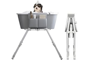 muhub Dog Tubs for Bathing-Dog Bathing Station for Home-Grooming Tub-Portable Dog Shower Tub- 5 Height Adjustable Elevated Pet Tub(Grey)