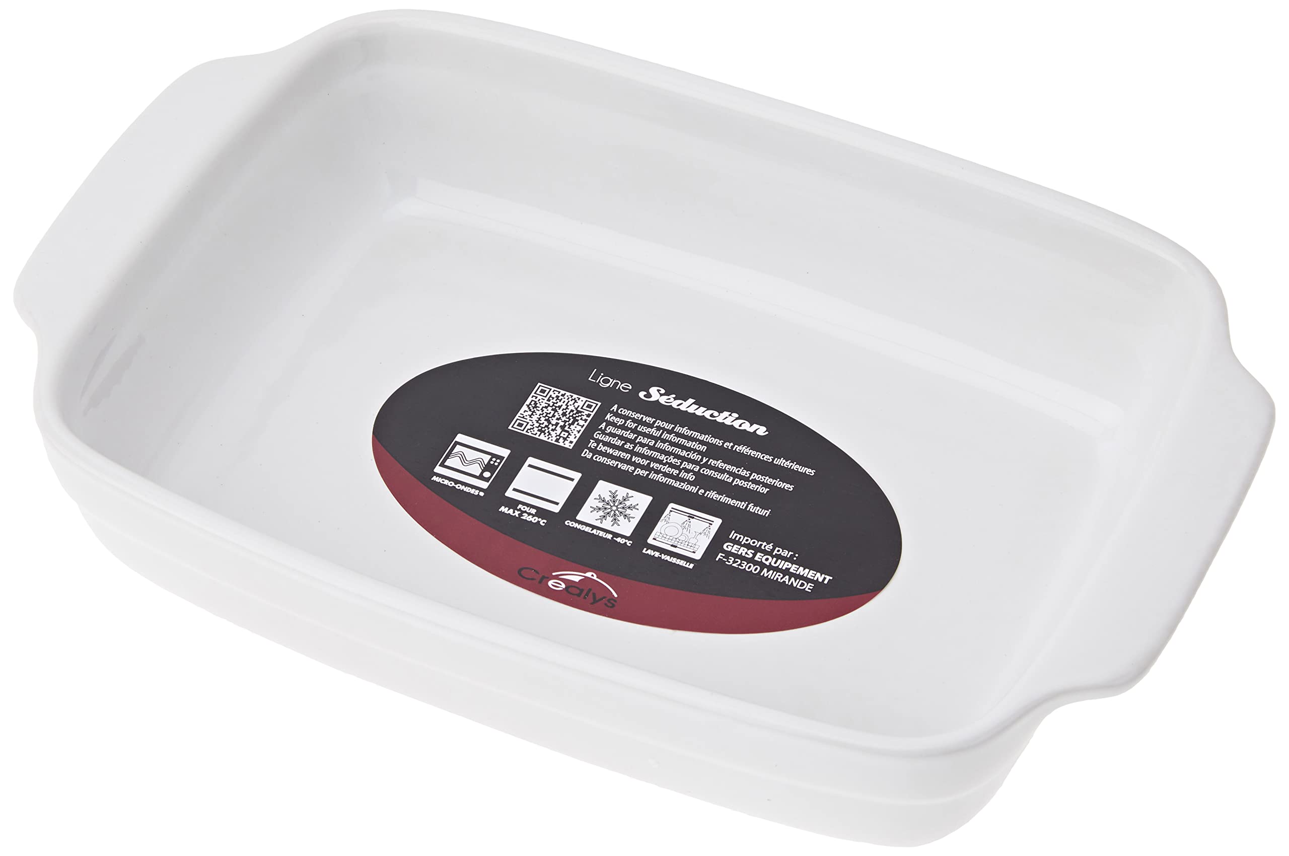 CREALYS 512726 Baking Dish with Ceramic Handles 25 x 15 x 5 cm Rectangular White