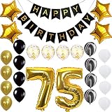 Happy 75th Birthday Banner Balloons Set for 75 Years Old Birthday Party Decoration Supplies Gold Black