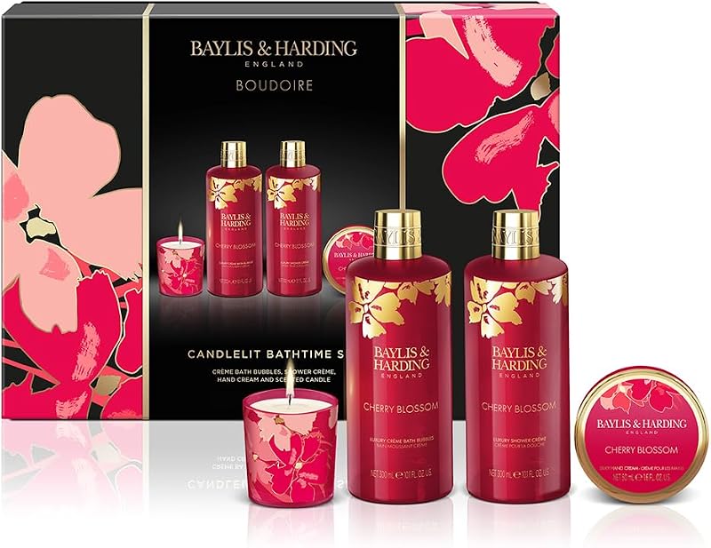 Baylis & Harding Boudoire Cherry Blossom Bath Gift Set Candle Vegan Friendly