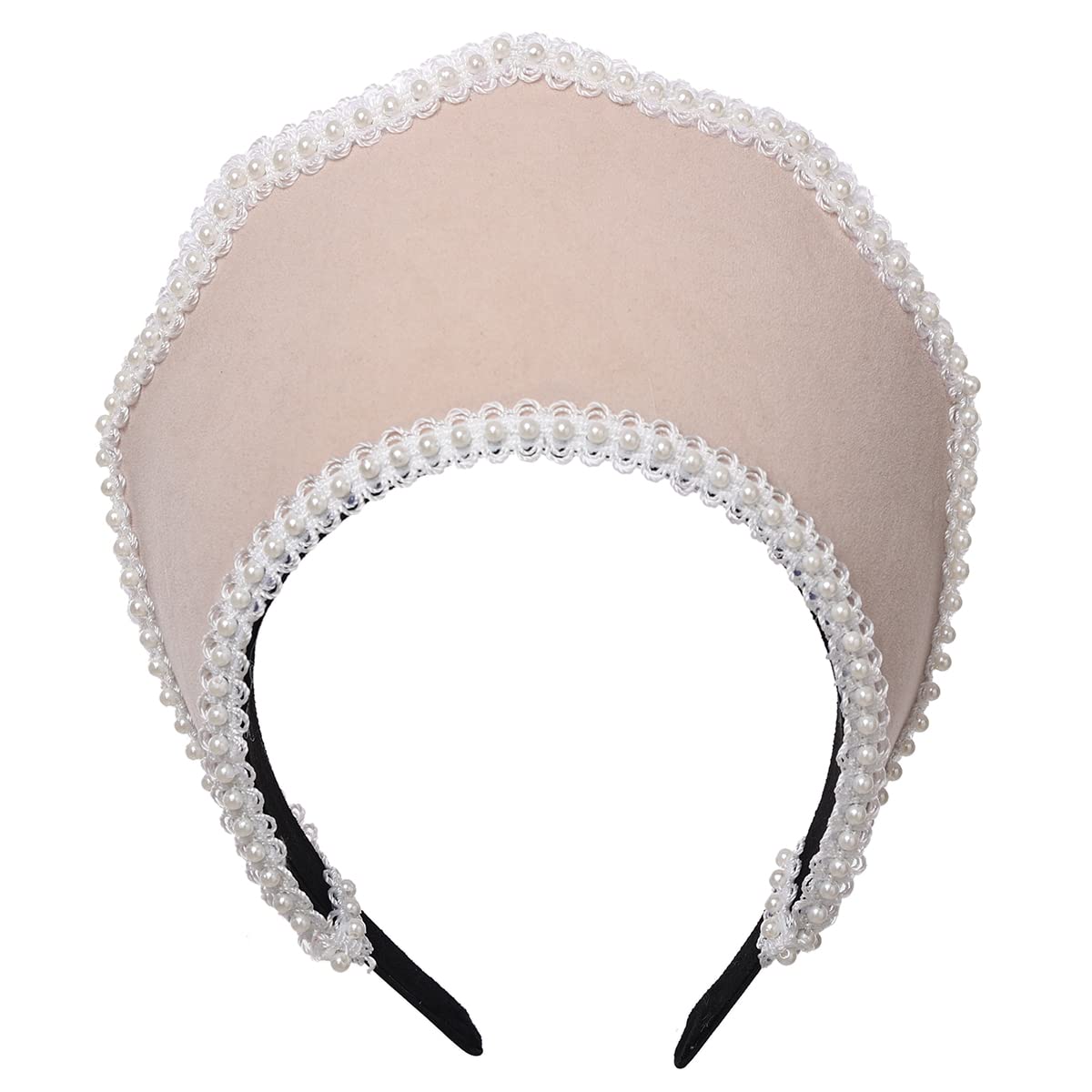 BPURB Renaissance Elizabethan Tudor Queen Royal Coronet Hooded Hat for Women Anne Boleyn Headband Victorian Headpiece (Beige)