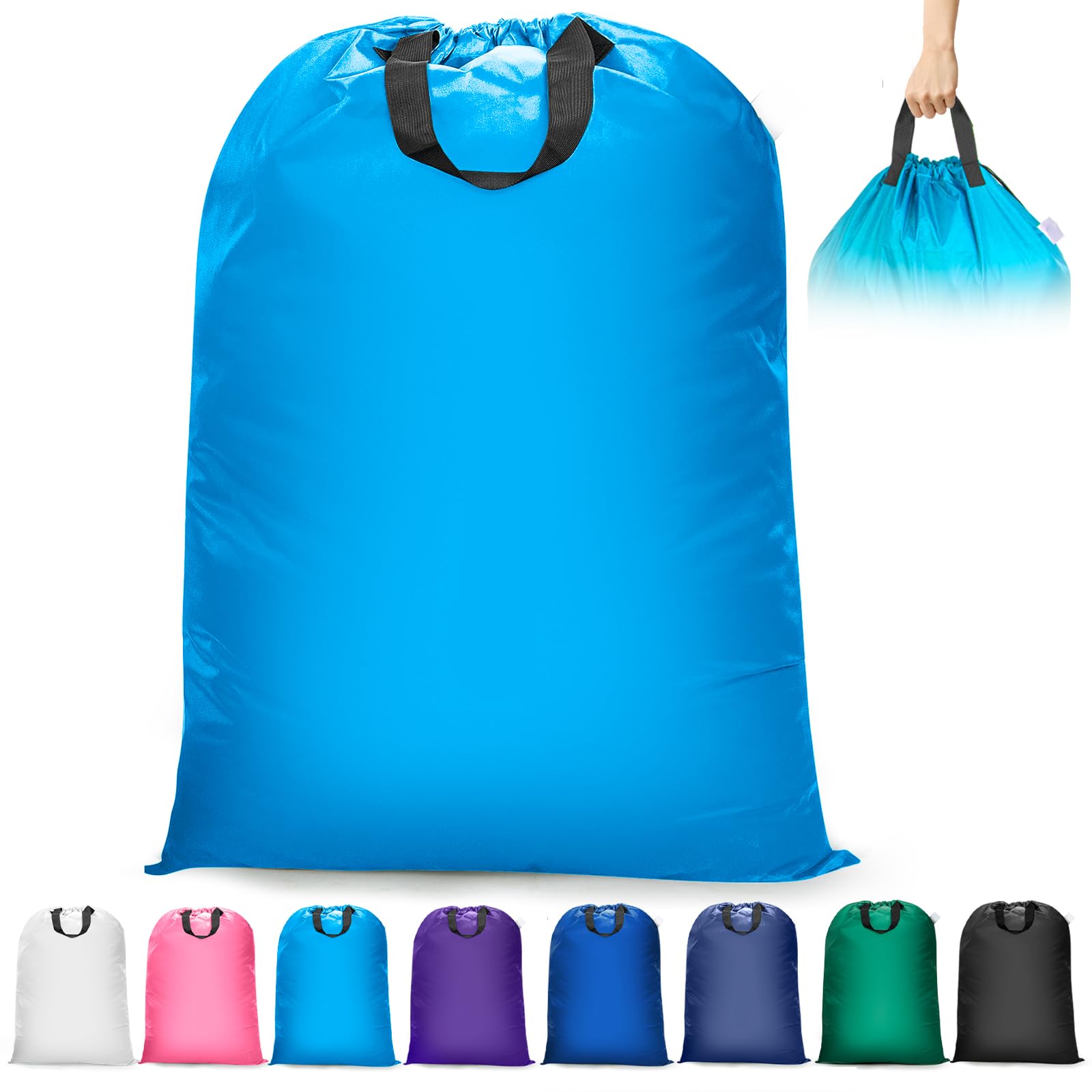 Isink Extra Large Heavy Duty Laundry Bag - 28" x 40", Travel Laundry Bag for Dirty Clothes, Light Blue