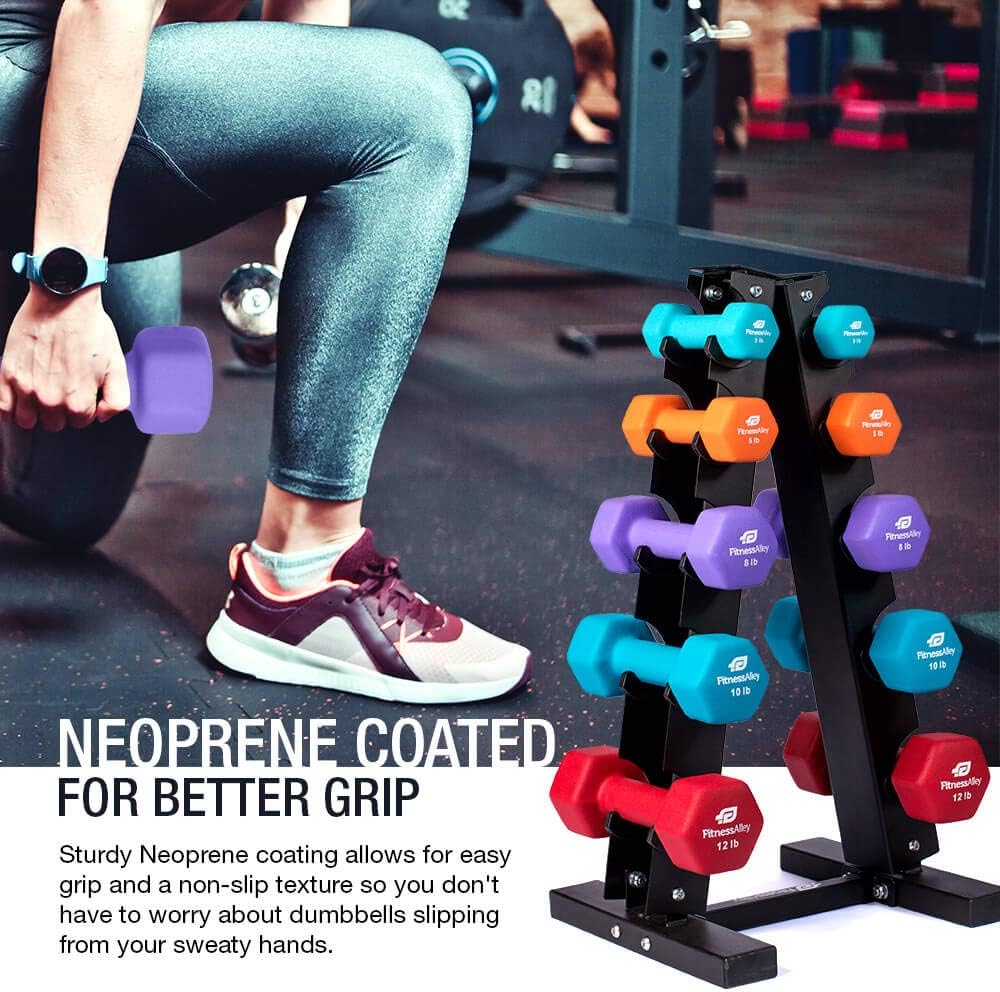 Fitness Alley Steel Dumbbell Rack - 5 Tier Weight Holder & 5 Tier Weight Rack Dumbbell Stand - Dumbbell Holder - Dumbbell Rack Stand (5 Tier Rack & 3, 5, 8, 10, 12 lbs Dumbbells) : Sports & Outdoors