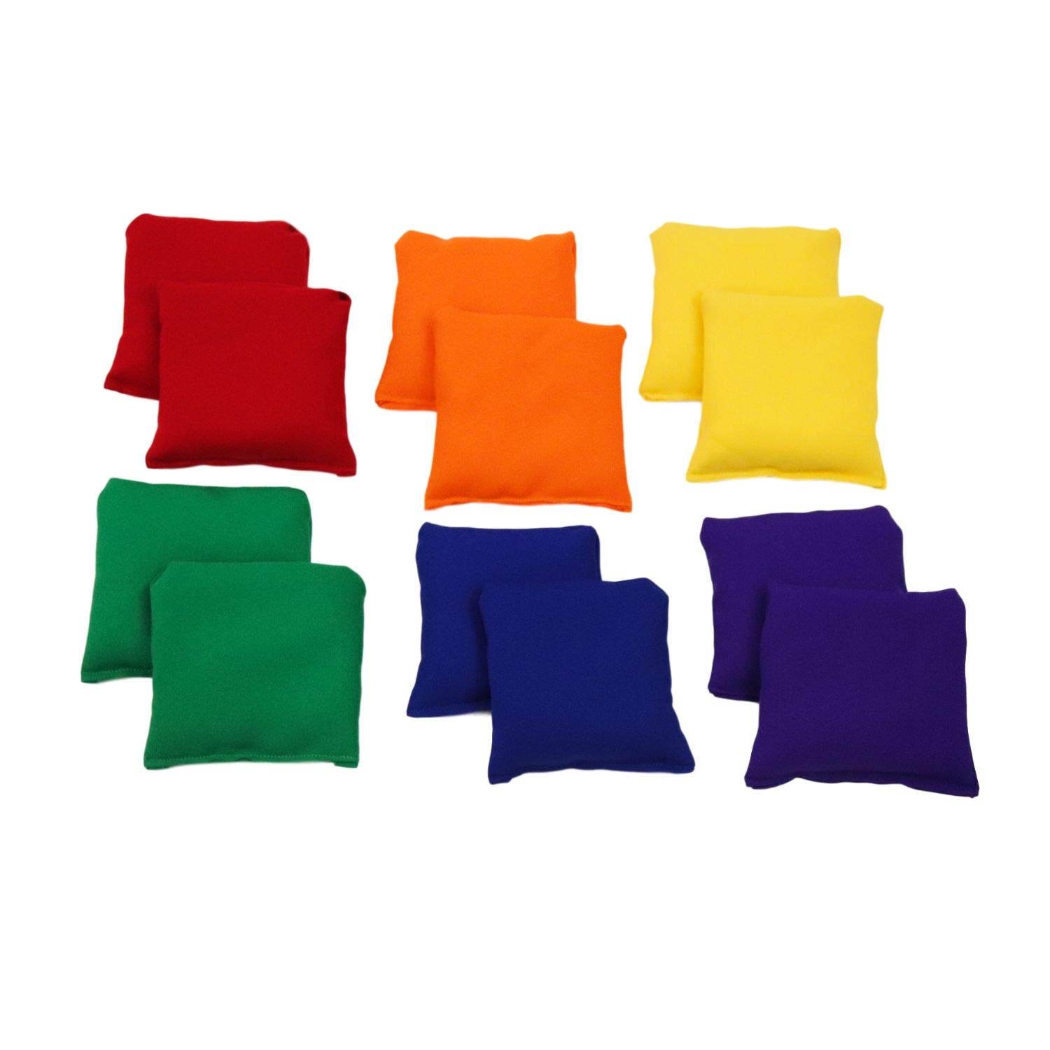 Bear Paw Creek Square 4" Bean Bags, Two Each, Red, Orange, Yellow, Green, Blue, And Purple With Drawstring Storage Bag,