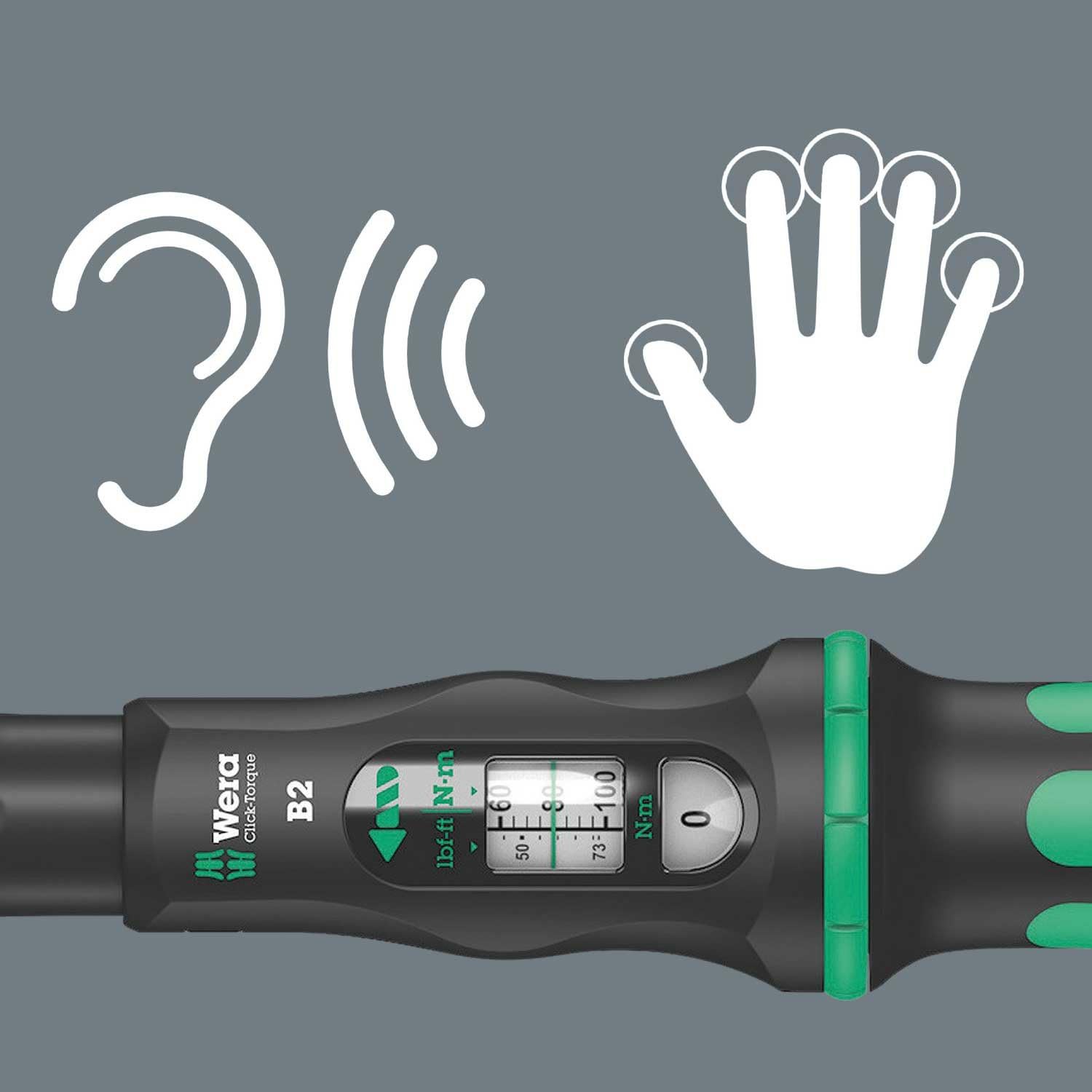 Wera Click Torque B 2 Adjustable Torque Wrench, 3/8" Square Drive, 20 - 100 Nm, 05075611001, Black/Green, 3/8-Inch - Image 4