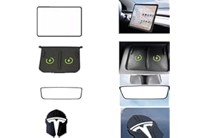 Lelukee Screen Protector Frame for Tesla + Center Console Silicone Pad for Wireless Charging Space + Rear View Mirror Cover + Front Logo Emblem Sticker Compatible with Tesla Model 3/Y 2021-2023(black)