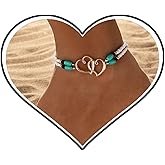 IQPDYV Heart Ankle Bracelets for Women Double Heart Anklet Double Layered Elastic Beaded Anklet Turquoise Stretch Ankle Bracelet Boho Anklet Summer Beach Foot Jewelry Gift for Women