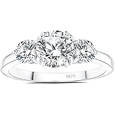 RYANEE 1.5CT 3 Stones Ring For Women with Cubic Zirconia in 925 Sterling Silver, Simulated Diamond 14k White Gold Plated CZ Promise Engagement Ring For Her, Wedding Bridal Jewelry Set For Women
