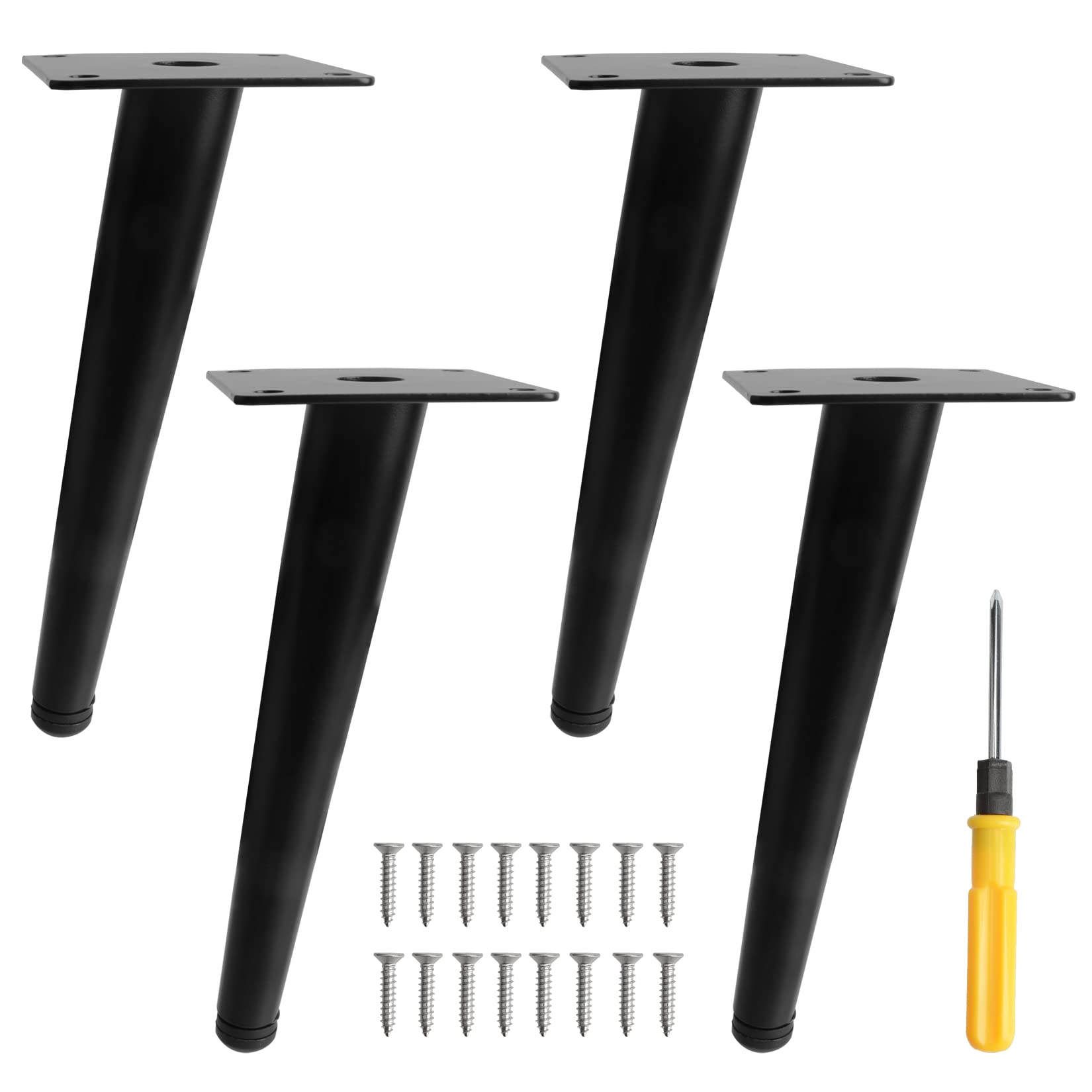 ANMOO 4Pcs 20cm Black Metal Furniture Legs, Heavy Duty Tapered Table Legs Replacement with Screws, Easy Install for DIY Coffee Table, Sofa, Cabinet, Bed, Chair
