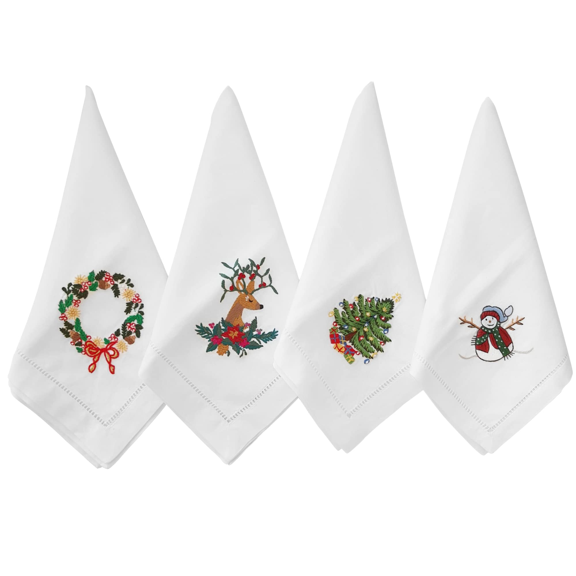 HCRAFT Embroidered Cotton Table Napkin, Cloth Napkins Set of 4 18"x18" Christmas Napkin Square Fabric, Dining Room, Napkins Cloth Machine Washable, Christmas Napkins, Great Present Ideas