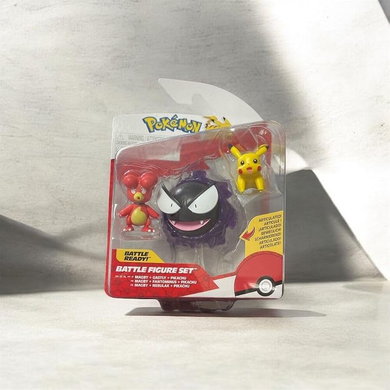 Pokémon Battle Figure 3 Pack Pikachu Magby Gastly Official Jazwares