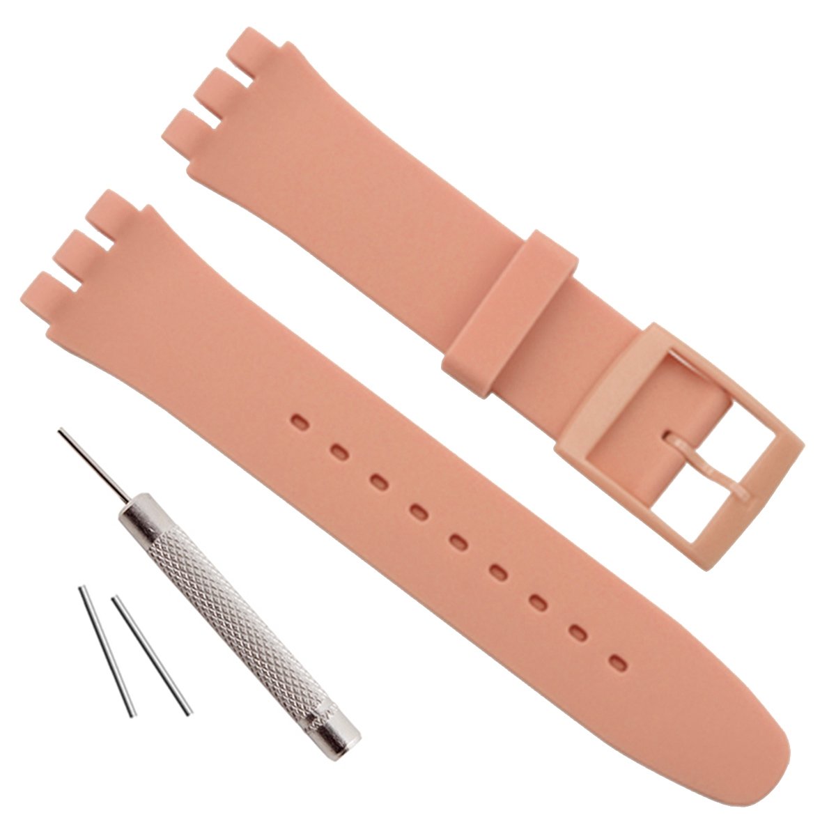 Replacement Waterproof Silicone Rubber Watch Strap Watch Band for Swatch (17mm 19mm 20mm) (19mm, Coconut)