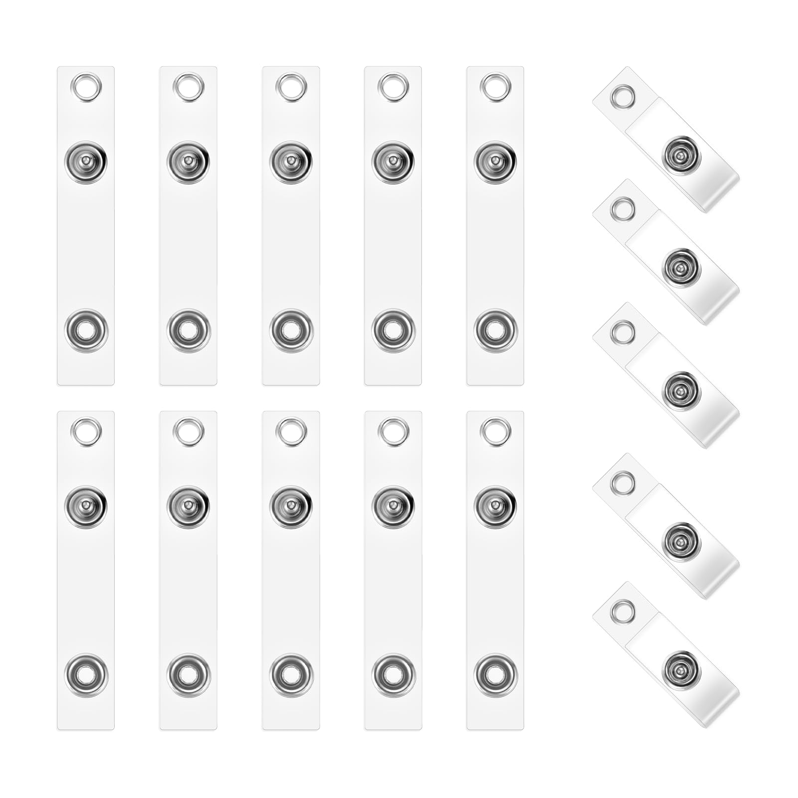 Photo 1 of 15 Pcs Badge Holder Clip ID Badge Clip Clear ID Badge Holder Straps with Snap PVC Transparent Vinyl Badge Holder Replacement Badge Clips with Snap and Eyelet for Name Tags Lanyards Keychains