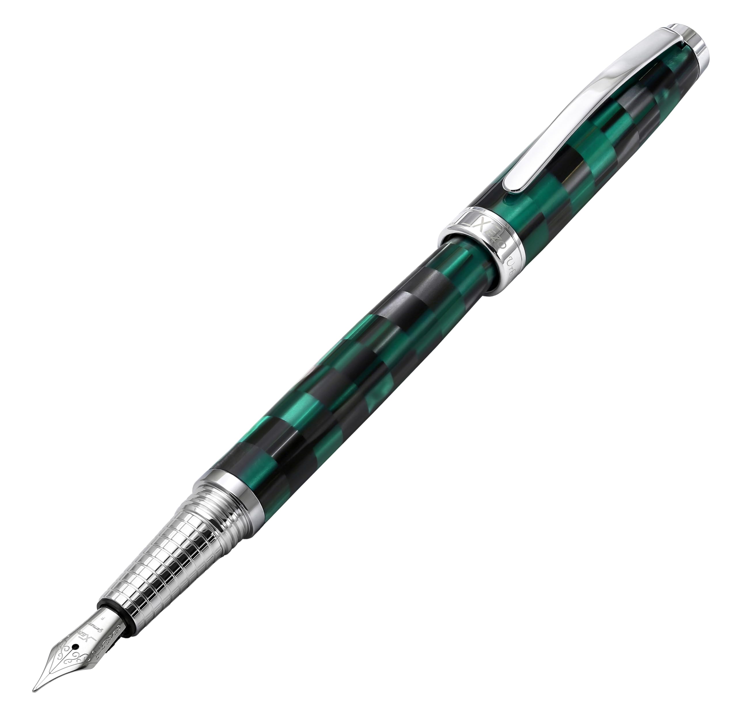 Xezo Urbanite II Fountain Pen, Fine Nib. Ocean Teal and Black Color with Chrome Plating. Handcrafted, Limited Edition, Serialized