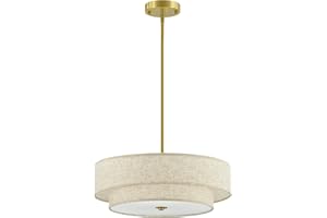 VONLUCE Modern Chandeliers, 18" Drum Chandeliers with 2-Layer Fabric Shade, 4-Light Pendant Light Fixture with E26 Bases, Light Fixture for Dining Room Bedroom Living Room, Linen Shade & Brass Finish