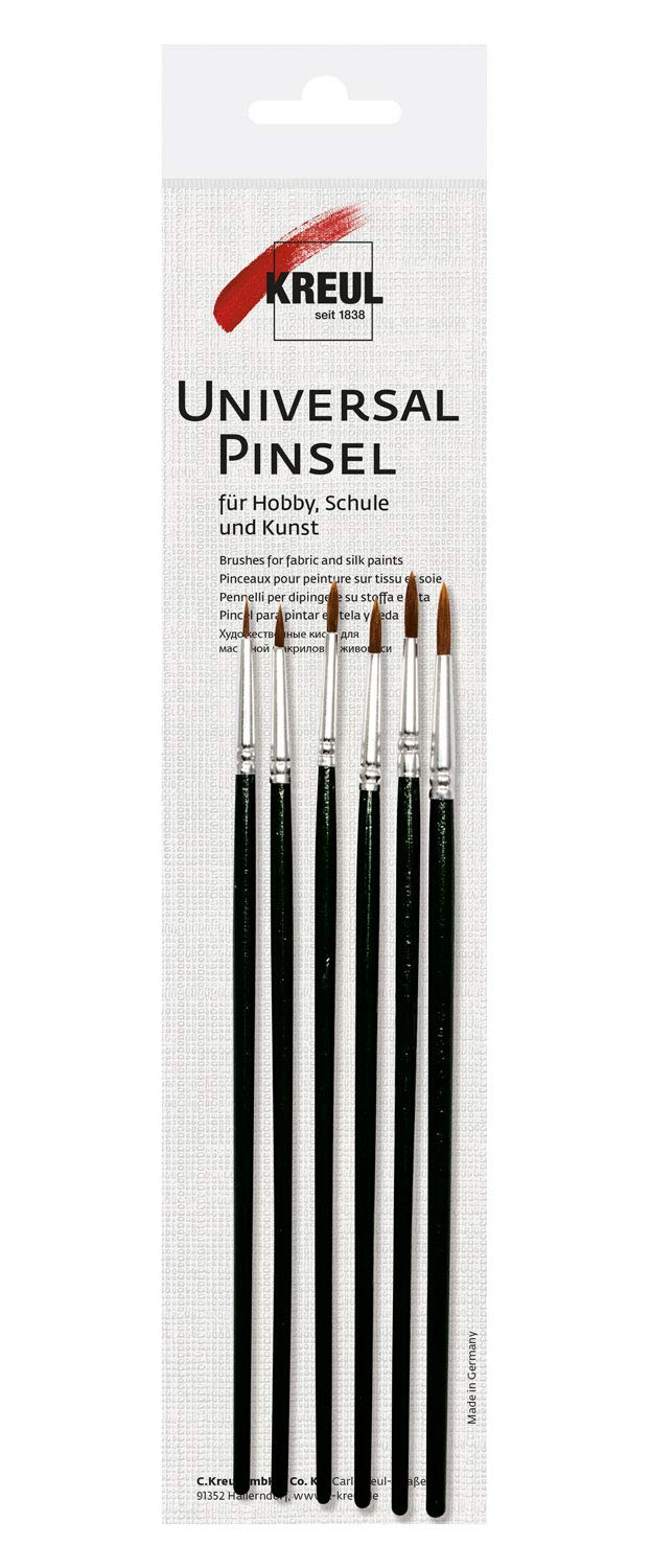 Set of 6 Brushes for Glass and Porcelain Paints, Ponyhair Synthetics Round in Sizes 00, 0, 1, 2, 3 and 4