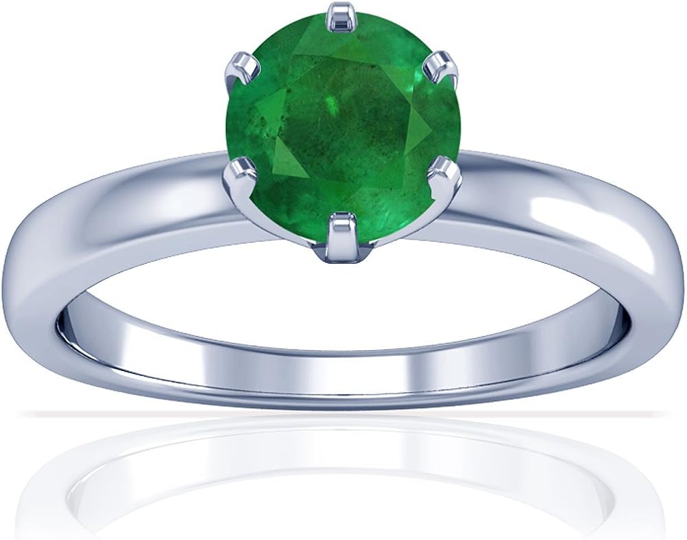 14K White Gold Round Cut Emerald Solitaire
