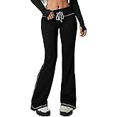 OYOANGLE Women's Drawstring Low Waist Flare Sweatpants Y2K Sports Bell Bottom Pants Flare Leggings