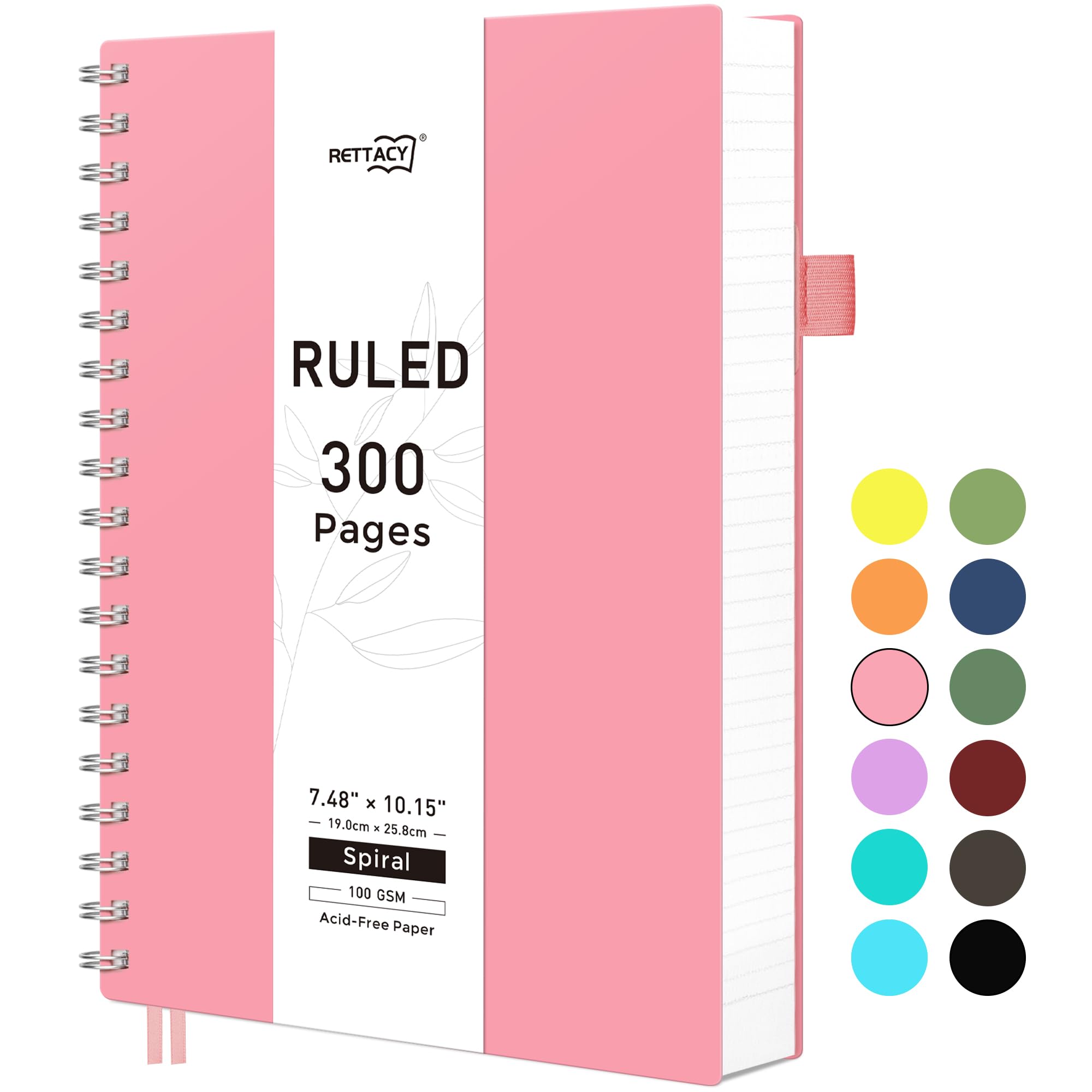 RETTACY B5 Wirebound Notebooks Colorful Spiral Notebooks 150 sheets/300 pages for Writing,100gsm College-Ruled Paper, Flexible Plastic Cover, for Women Men Work Office School,19 x 25 cm - Pink