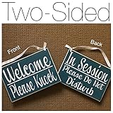 Prim and Proper Decor Double Sided Welcome Please Knock in Session Please Do Not Disturb 8x6 (Choose Color) Spa Salon Wood Open Closed Rustic Custom Sign Office Door Hanger