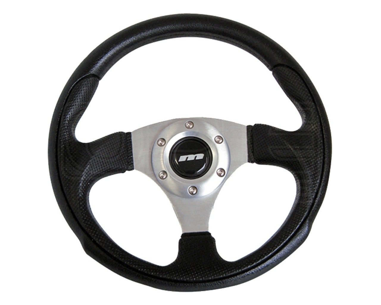 Mountney M30X3PS M Range Steering Wheel, With Silver Anodised Center, 3 Spoke Black Moulded Wheel. 300mm in Size