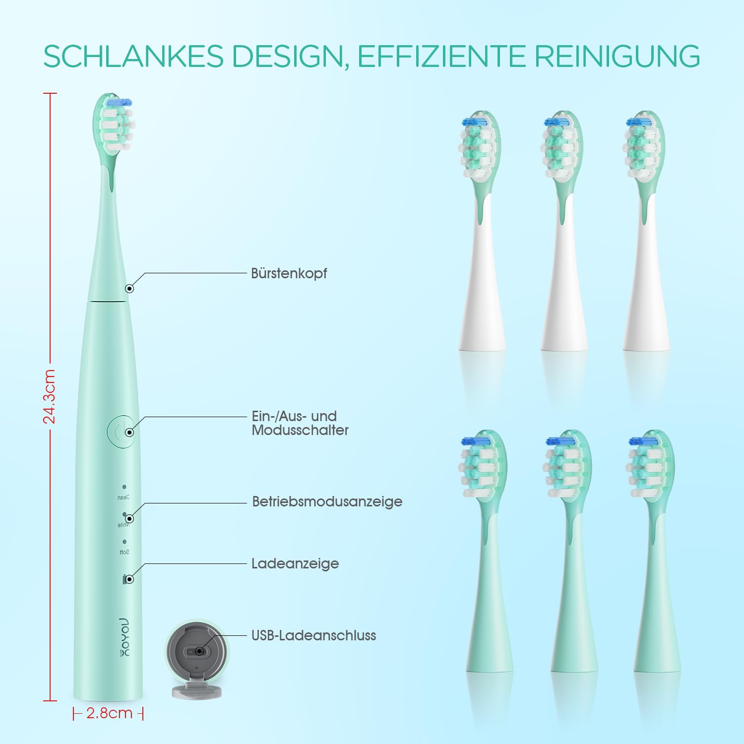 VOYOR-HEALTH Elektrische Zahnbürste, Schallzahnbürste mit 41.000 VPM 7