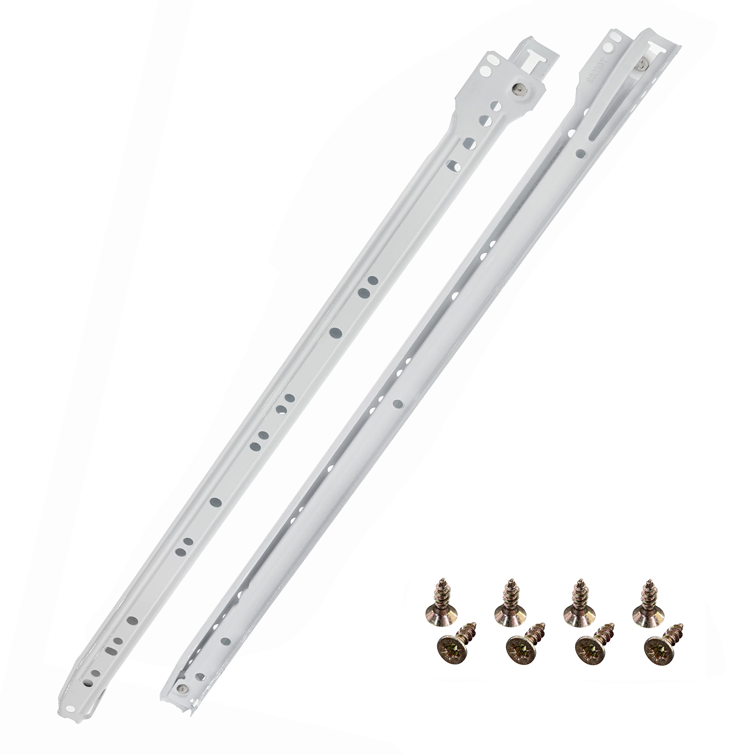 HELPMATE Roller Slide Guide 500 mm 1 Pair 2-Piece Set Rail Drawer Rail Drawer Pull-Out Rail System Drawer Partial Extension White incl. Mounting Hardware