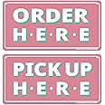 GEEKBEAR Order Here and Pick Up Here Signs (Pink) - 2 Pack, 12" x 6" - Premium, Non-Fading Design with Special Hanging Hooks - Perfect for Restaurants, Cafes, and Bars - Made of Durable Acrylic