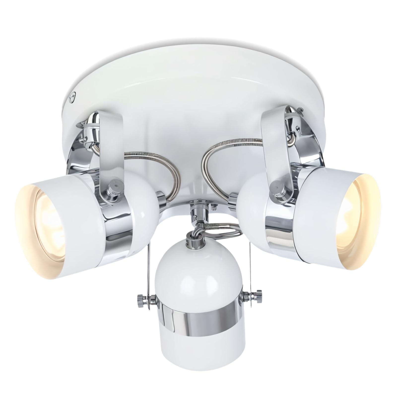 UKEW 3 Way Retro Ceiling Lights - White Rotatable Round Base 50w Max GU10 LED Spotlight Fitting for Lounge Bedroom Dining Room